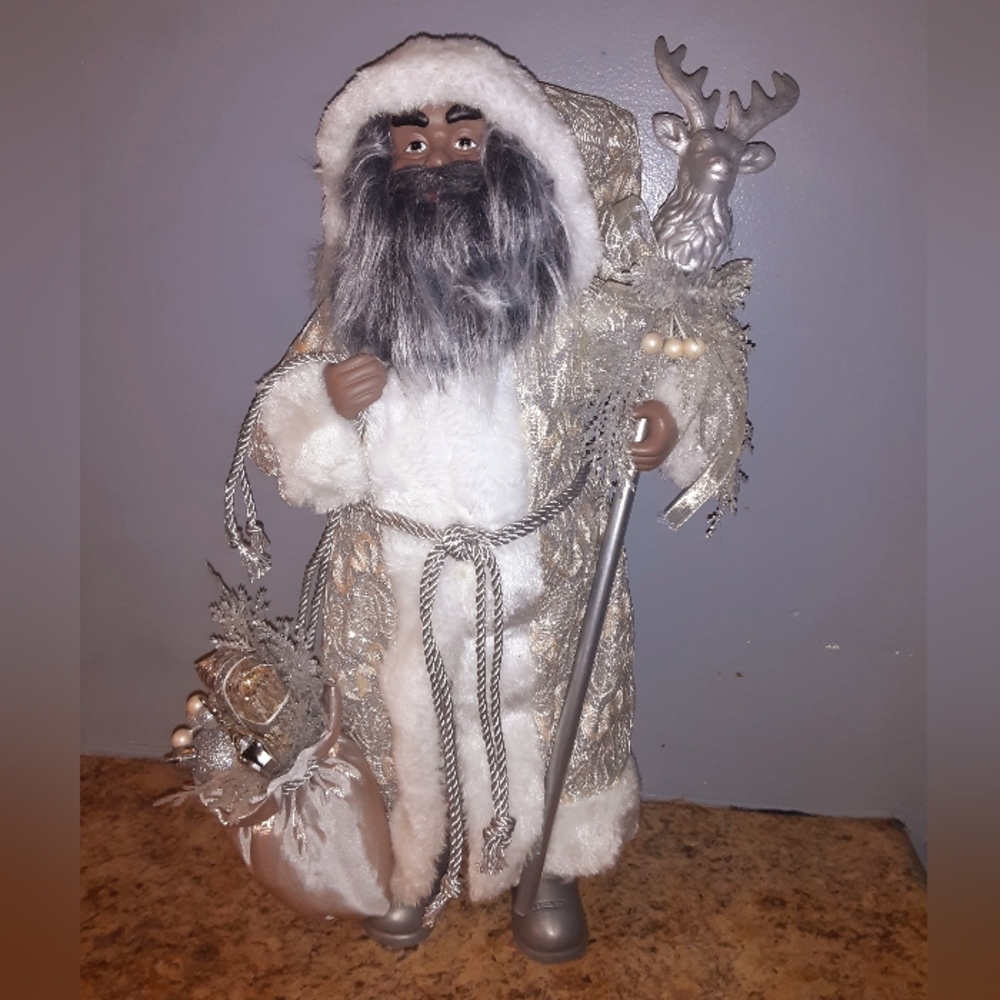 African American/Black Santa Claus Silver & Gold Royal Robe